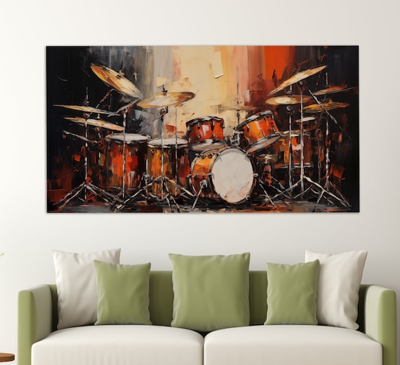 Drum Kit with Cymbals Oil Painting Warm Stage Lights Music Poster