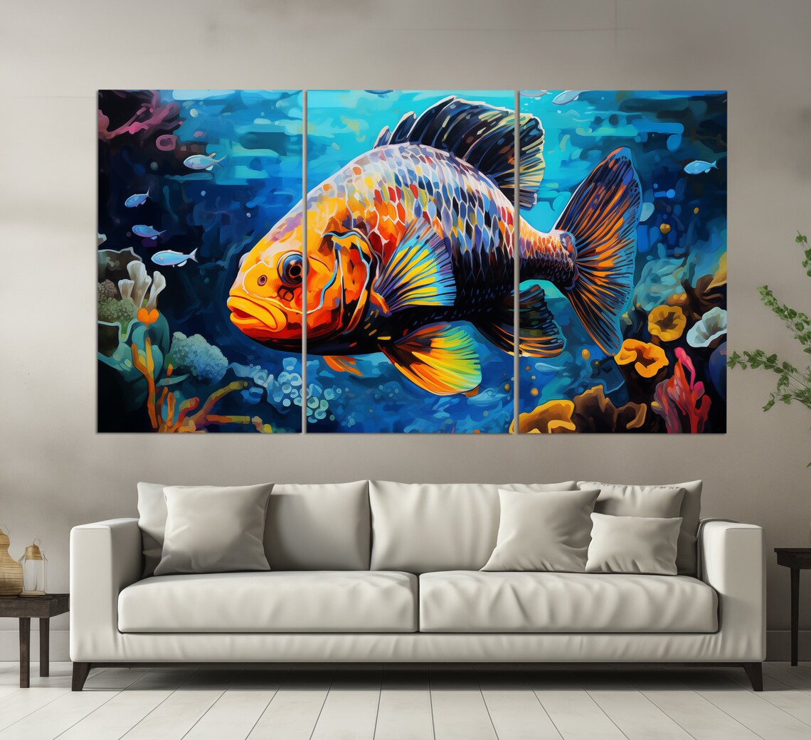 Colorful Orange Fish Underwater Coral Reef Vibrant Oil Painting Poster - Image 4