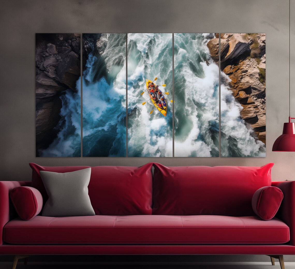 Whitewater Rafting Aerial Yellow Raft Rapids Adventure Sports Poster - Image 2