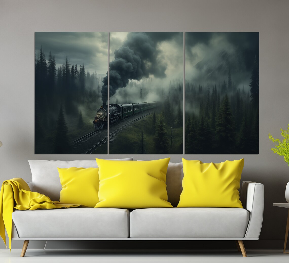 Vintage Steam Train in Foggy Forest Travel Poster - Image 2