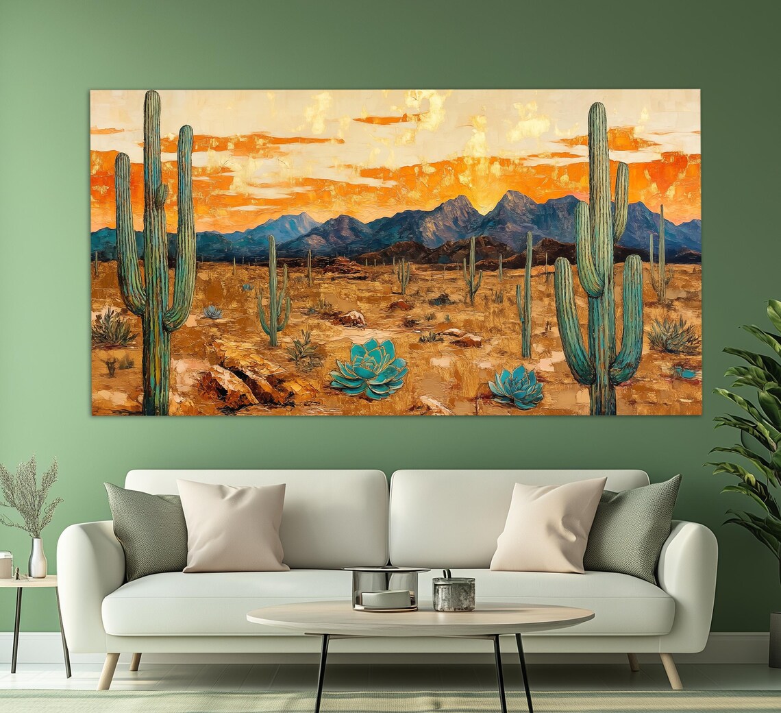 Arizona Desert Saguaro Abstract Oil Painting Print - Image 4
