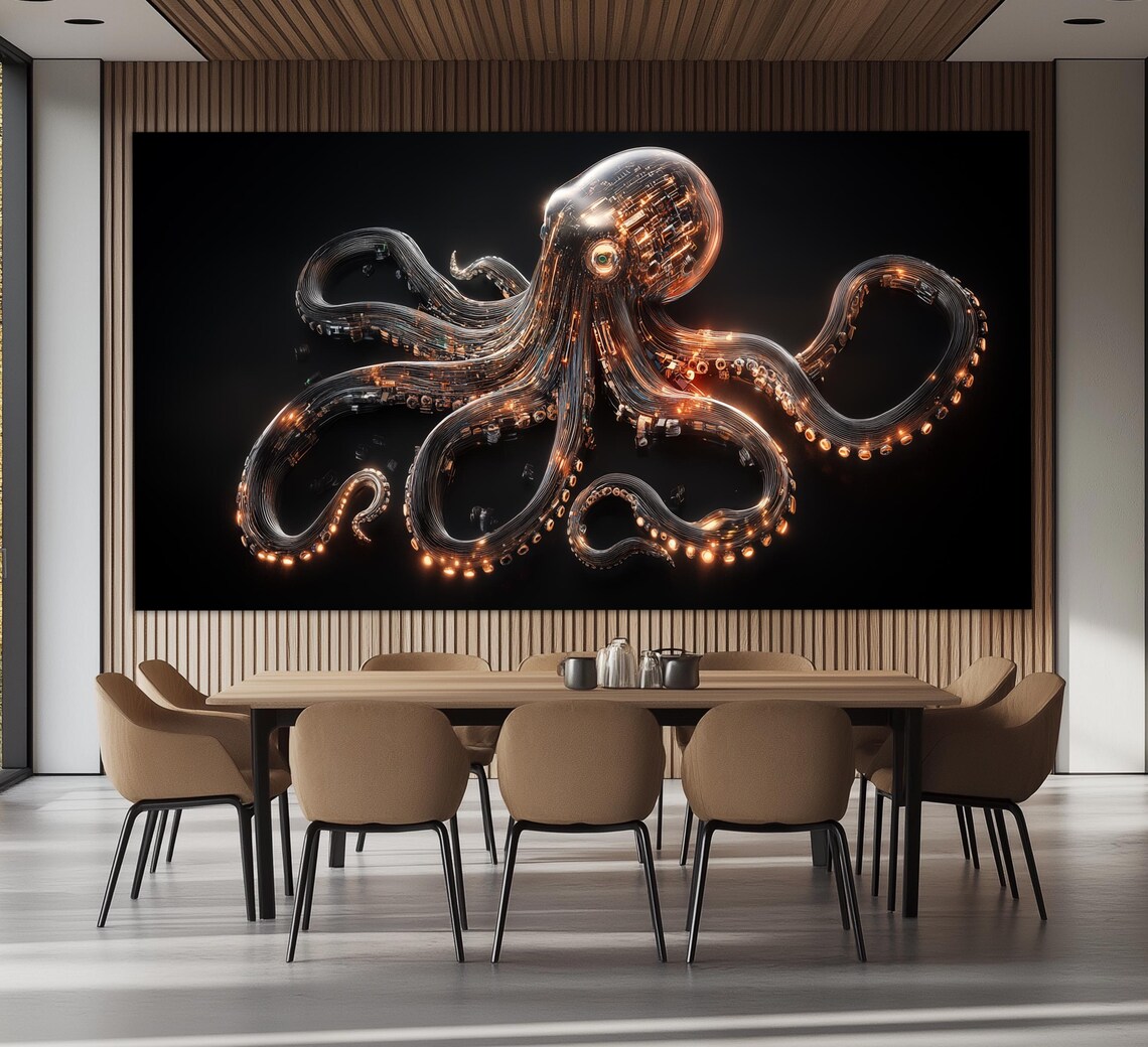 Abstract Robot Octopus Print Microchip Wall Art Octopus Wall Art It Company Wall Decor Inventor Gift Innovations Wall Art - Image 4