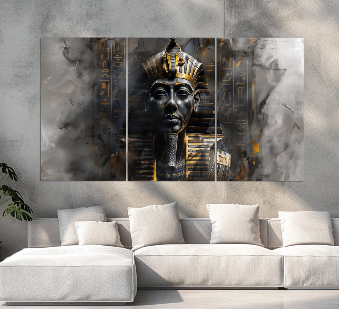 Tutankhamun Pharaoh Golden Mask Hieroglyph Art Luxurious Black Poster - Image 2