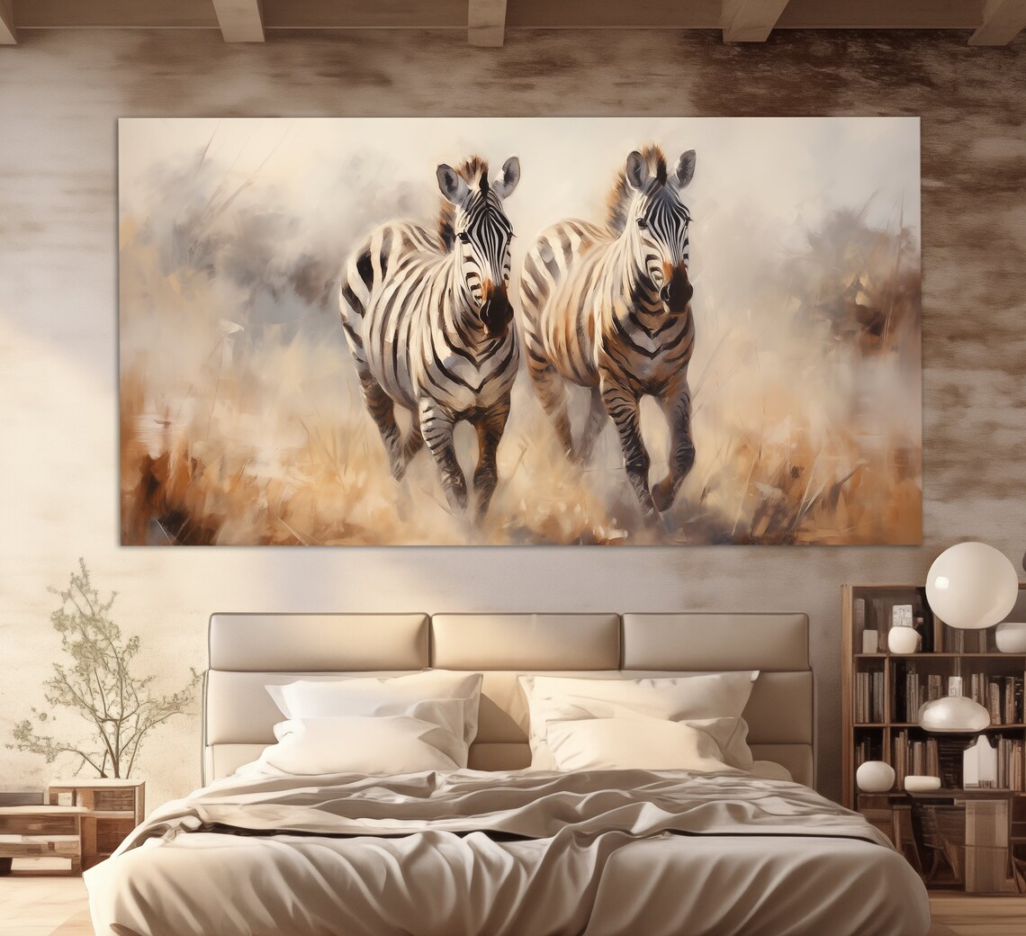 Zebra Couple in Golden Savanna Vintage Oil Painting Art Poster - Image 3