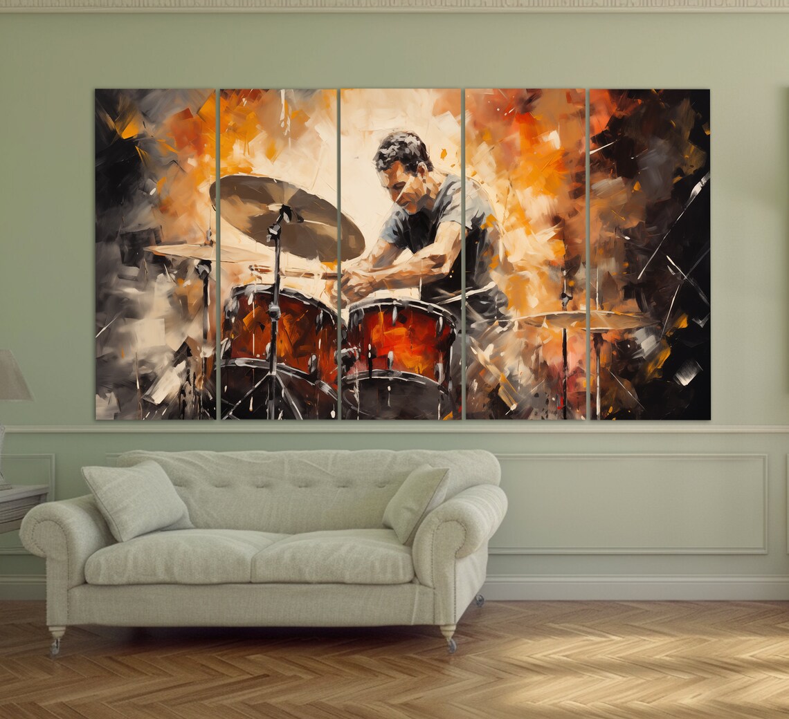 Drummer Playing Drums Energetic Concert Oil Painting Music Poster - Image 4