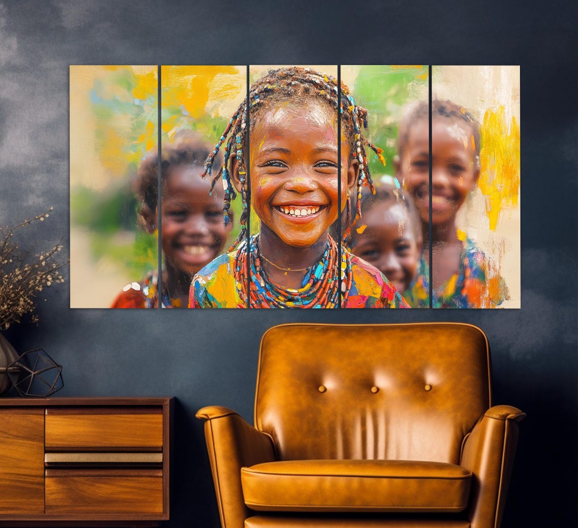 Smiling Kids Print In An Oil Painting Style Smiling African Children Painting African Wall Art Happy Ethnic Children Art - Image 3