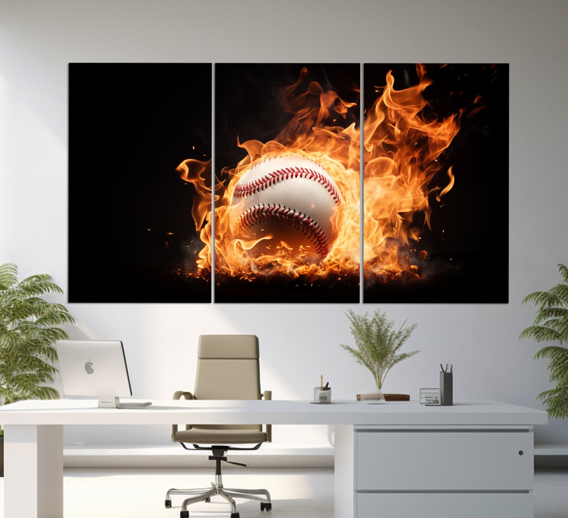 Abstract Baseball Print Baseball Wall Art Baseball Ball In Fire Print Baseball Poster Baseball Fan Gift - Image 2