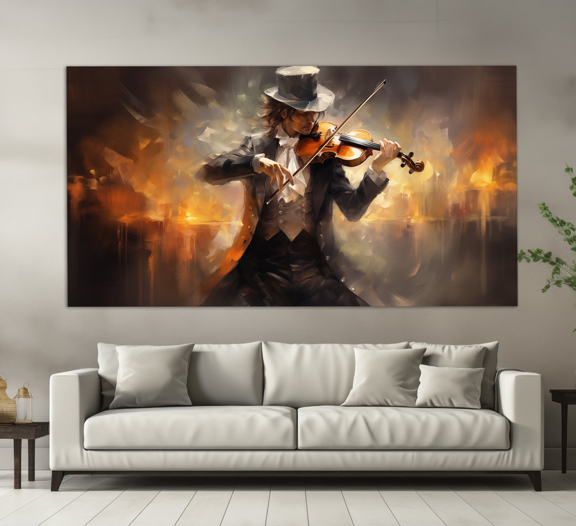 Violinist Playing Violin Print In Vintage Oil Painting Style Violinist Painting Music Wall Art Violinist Gift Music School Decor