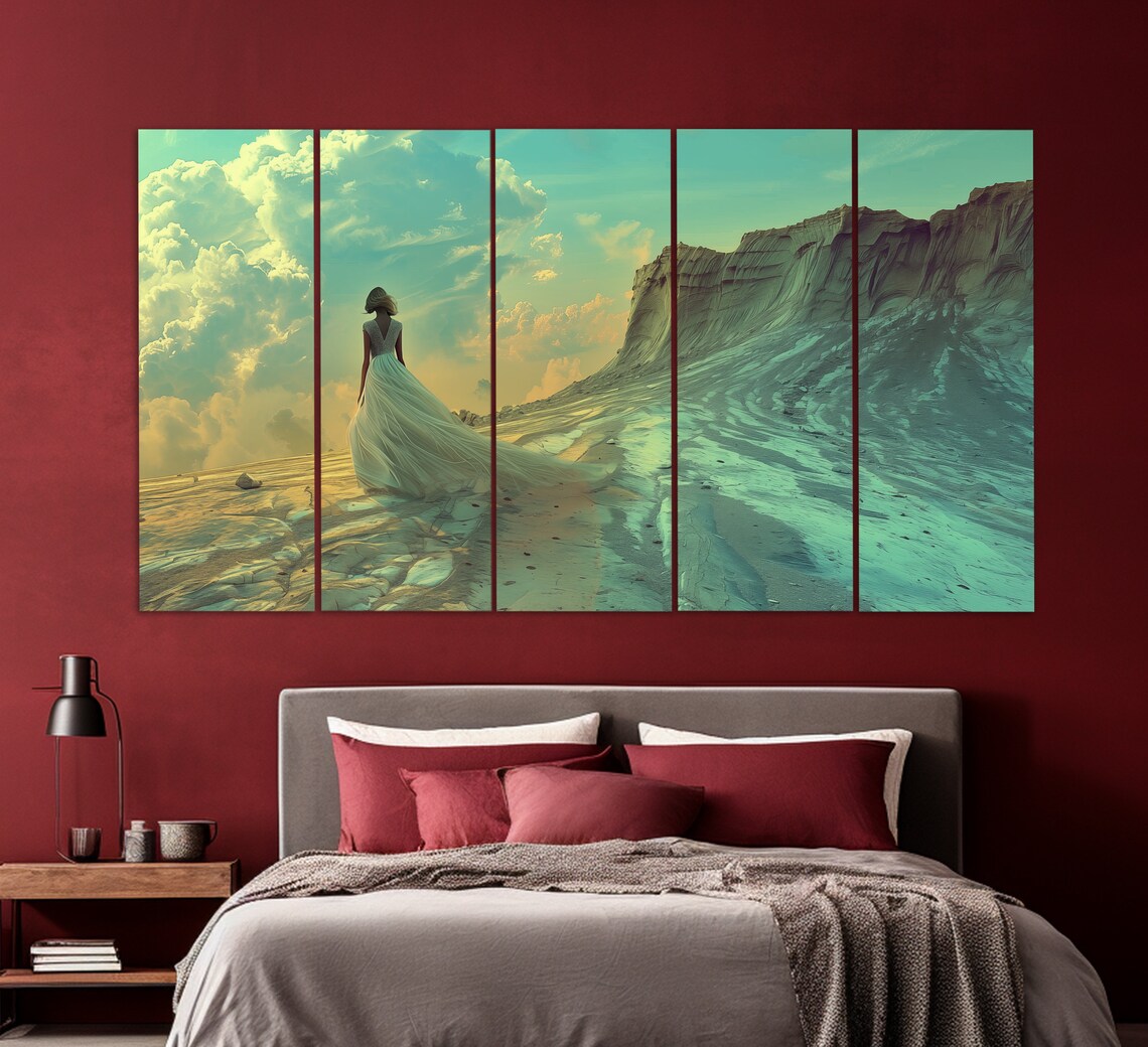 Woman White Dress Sea Cliff Breeze Elegant Art Joyful Twirling Ocean Breeze Poster - Image 3