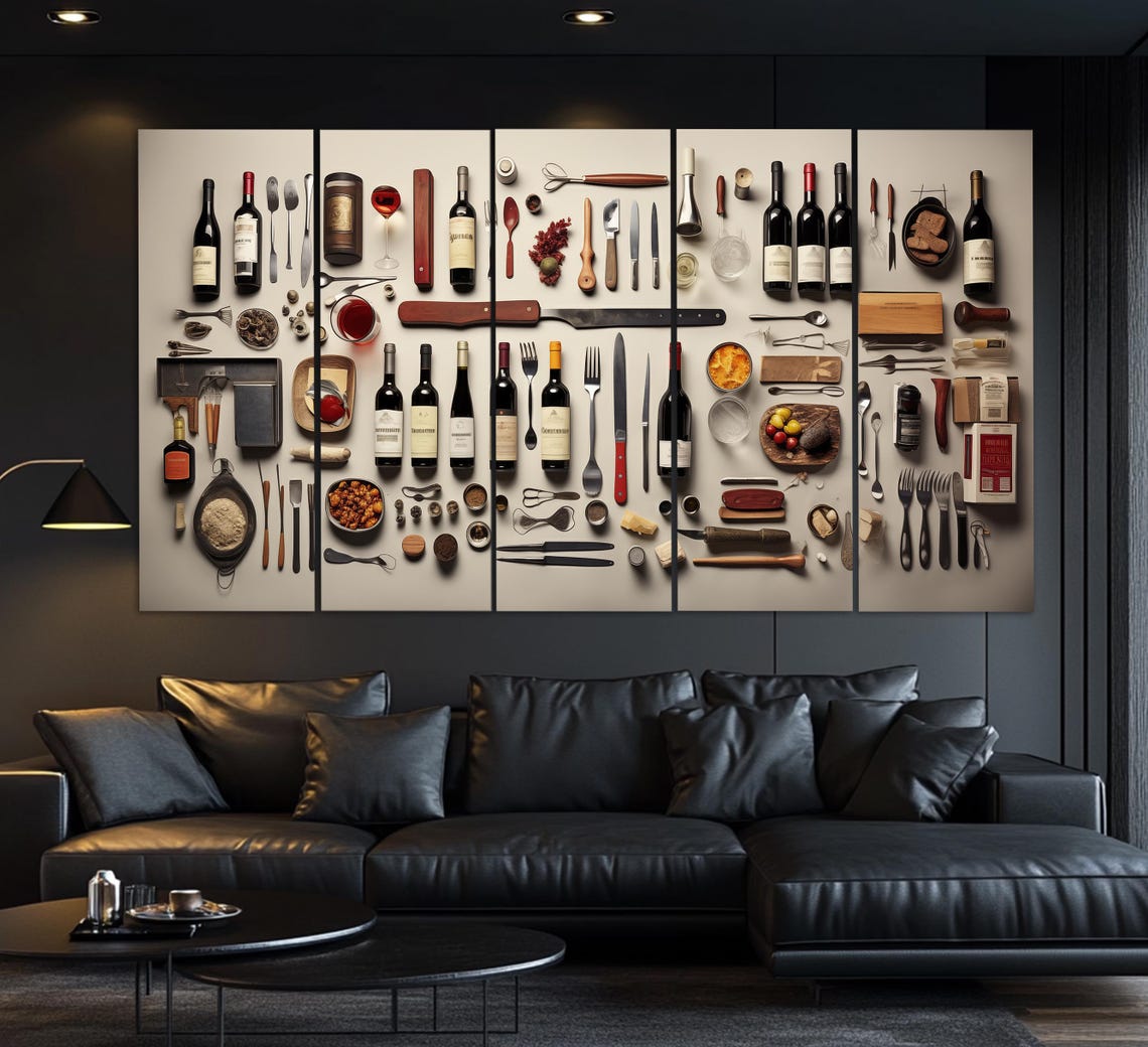 Wine Tools Flat Lay Bottles Glasses Corkscrews Knolling Kitchen Poster - Image 2