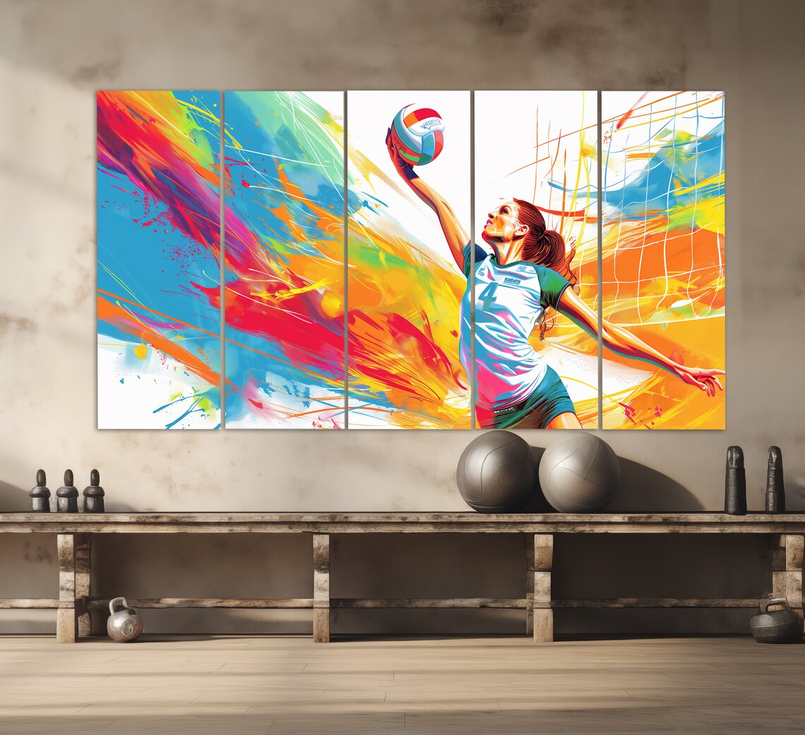Volleyball Player Spiking Ball Pop Art Colorful Sports Poster - Image 2