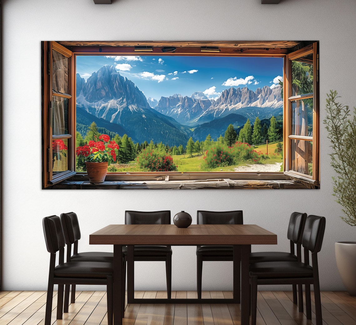 Summer Alps View From Open Window Wall Art Print - Image 3