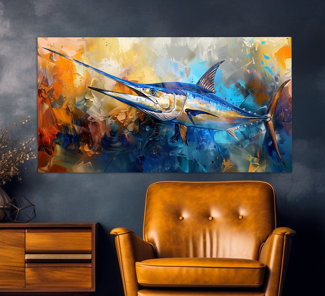 Abstract Blue Marlin, Painting Style Art Print - Image 3