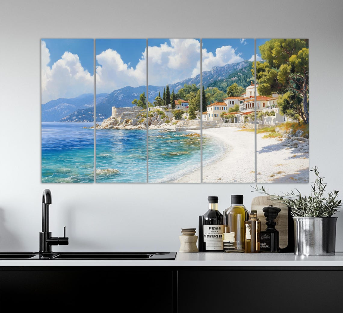 Thassos Greece White Beach Old Town Blue Aegean Coast Travel Poster - Image 2