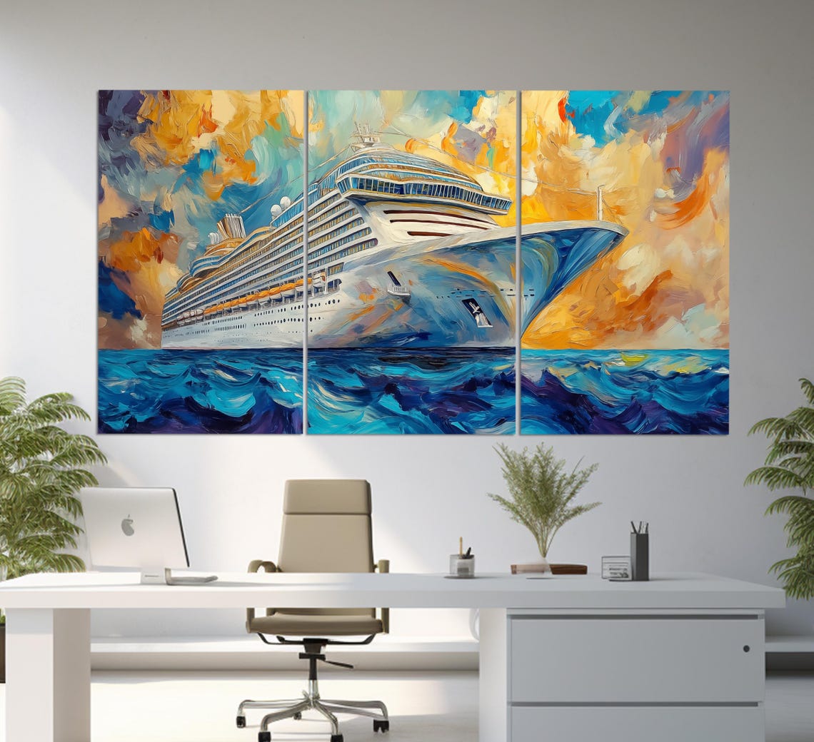 Cruise Ship Print In A Vintage Oil Painting Style Cruise Ship Painting Cruise Ship Poster Travel Agency Decor Travel Wall Art - Image 3