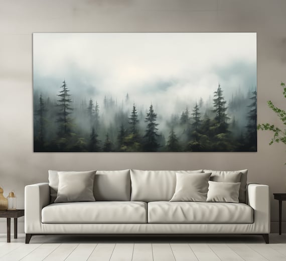 Foggy Forest Print Misty Forest Wall Art Nature Wall Decor Forest Painting Soft Tones Print Neutral Colours Wall Art