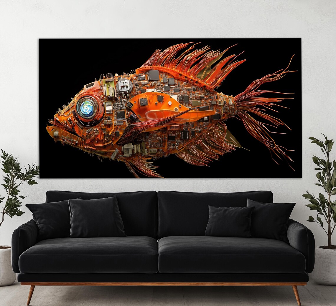 Abstract Robotic Fish Print Microchip Wall Art Electronics Wall Art It Company Wall Decor Robots Wall Art Innovations Wall Art - Image 4