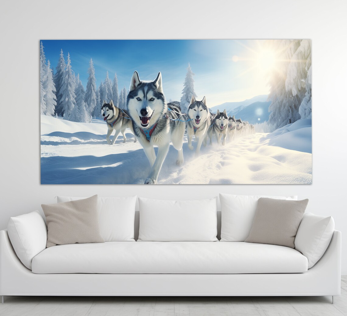 Huskies Sledding Winter Forest Sled Dogs Snow Vintage Style Poster