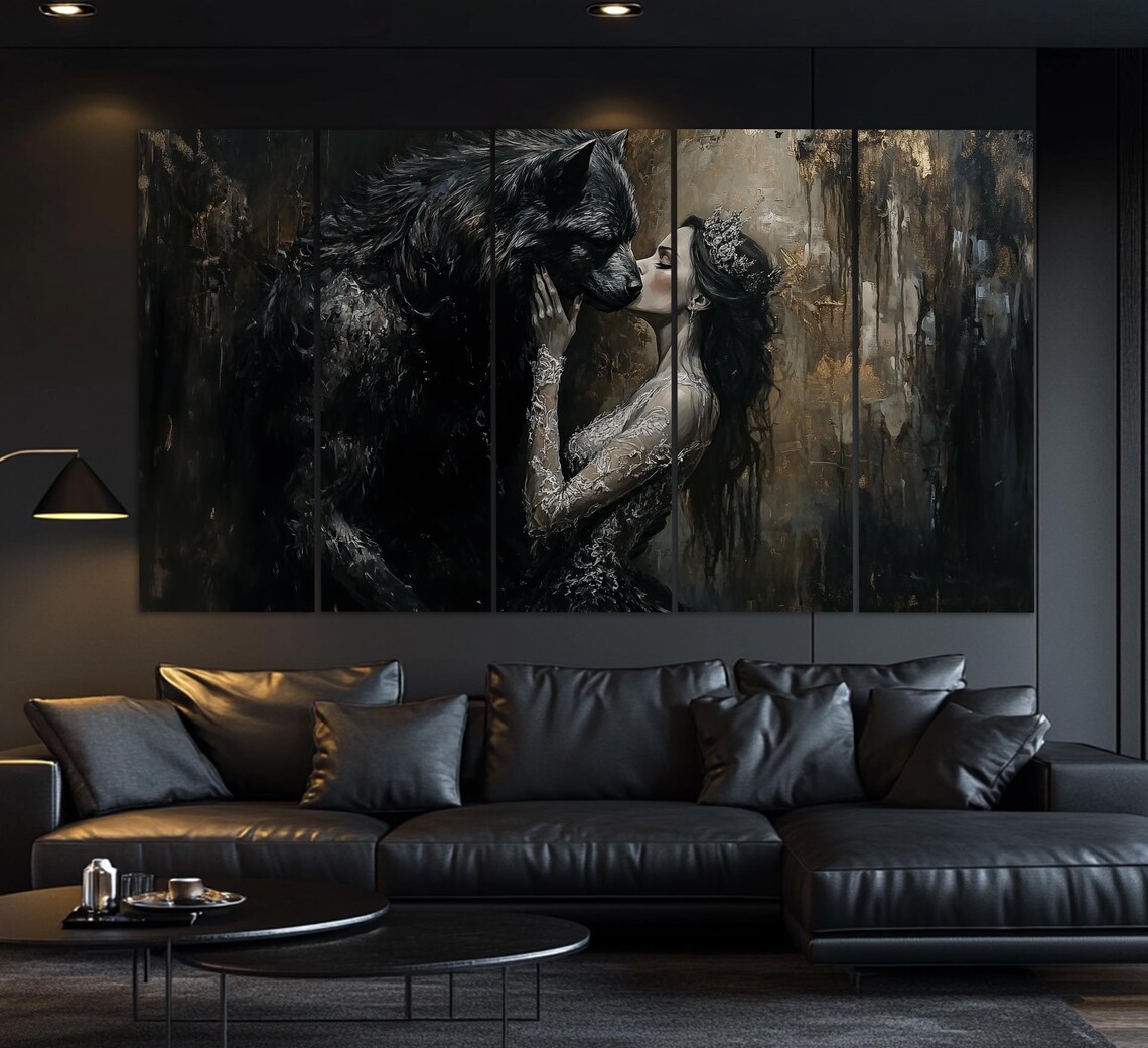 Beauty and Werewolf Gothic Halloween Art Print - Image 3