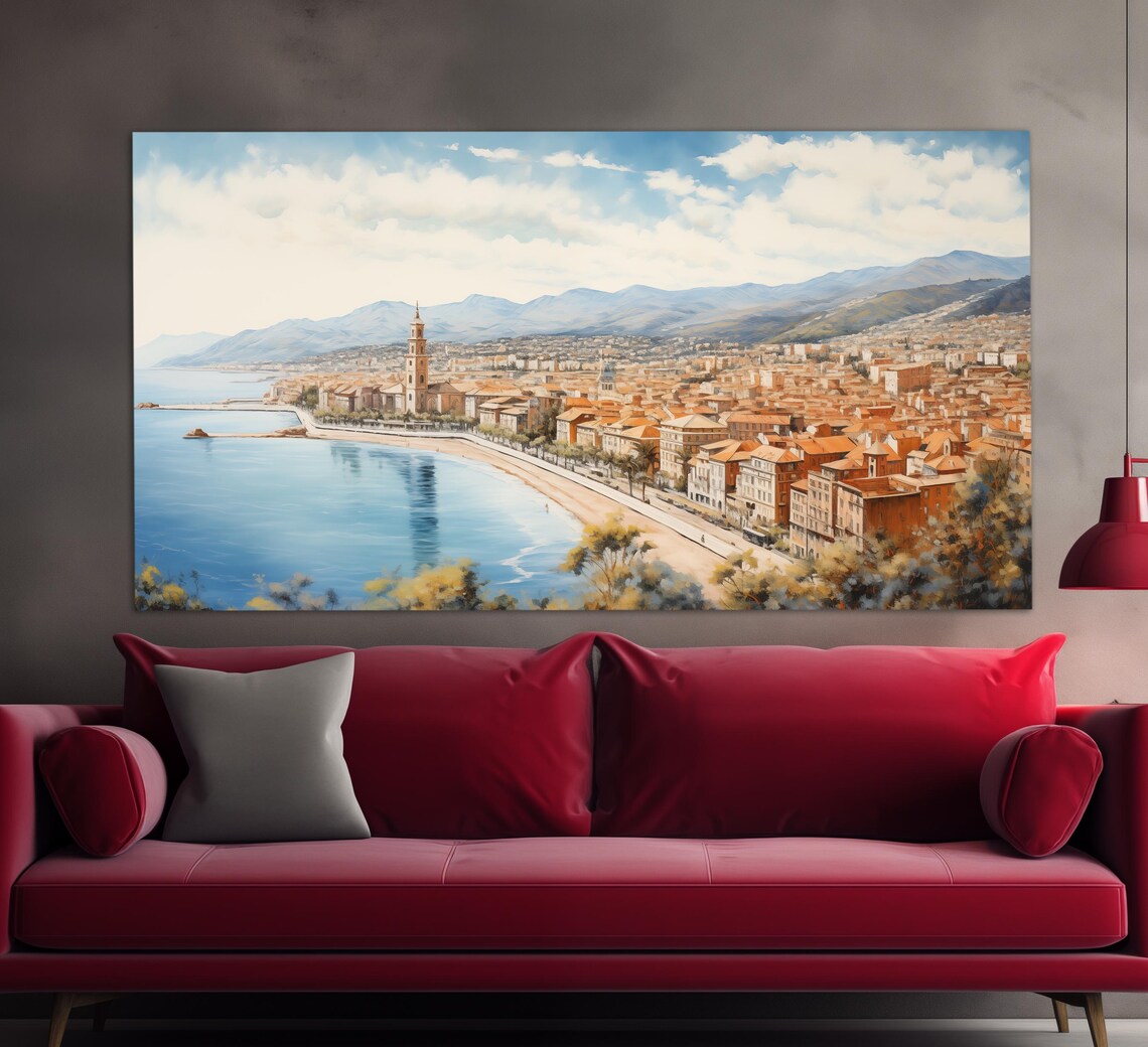 Menton France Riviera Coast Town Beach Mountains Vintage Poster