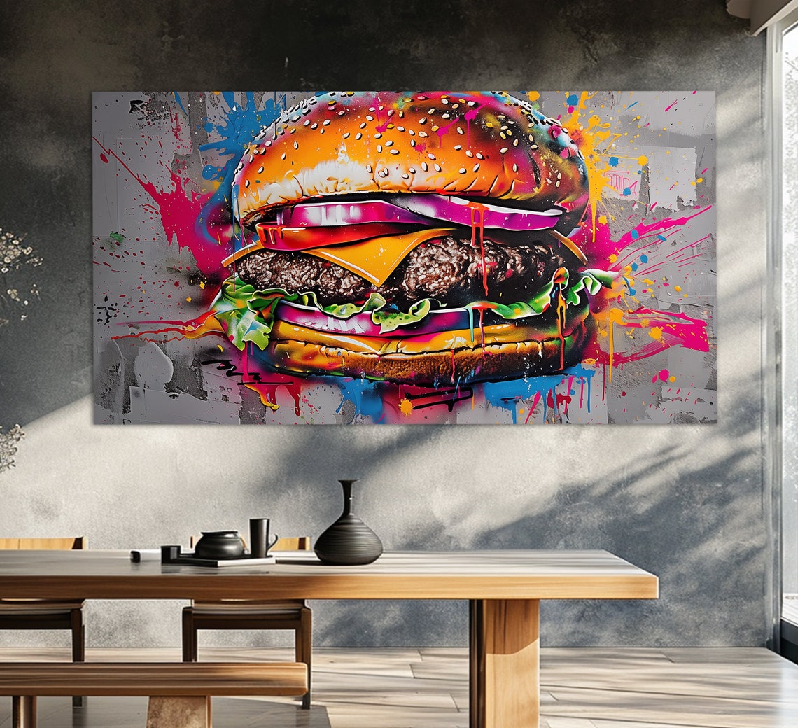 Graffiti Cheeseburger Pop Art Splatter Colorful Kitchen Wall Art - Image 4
