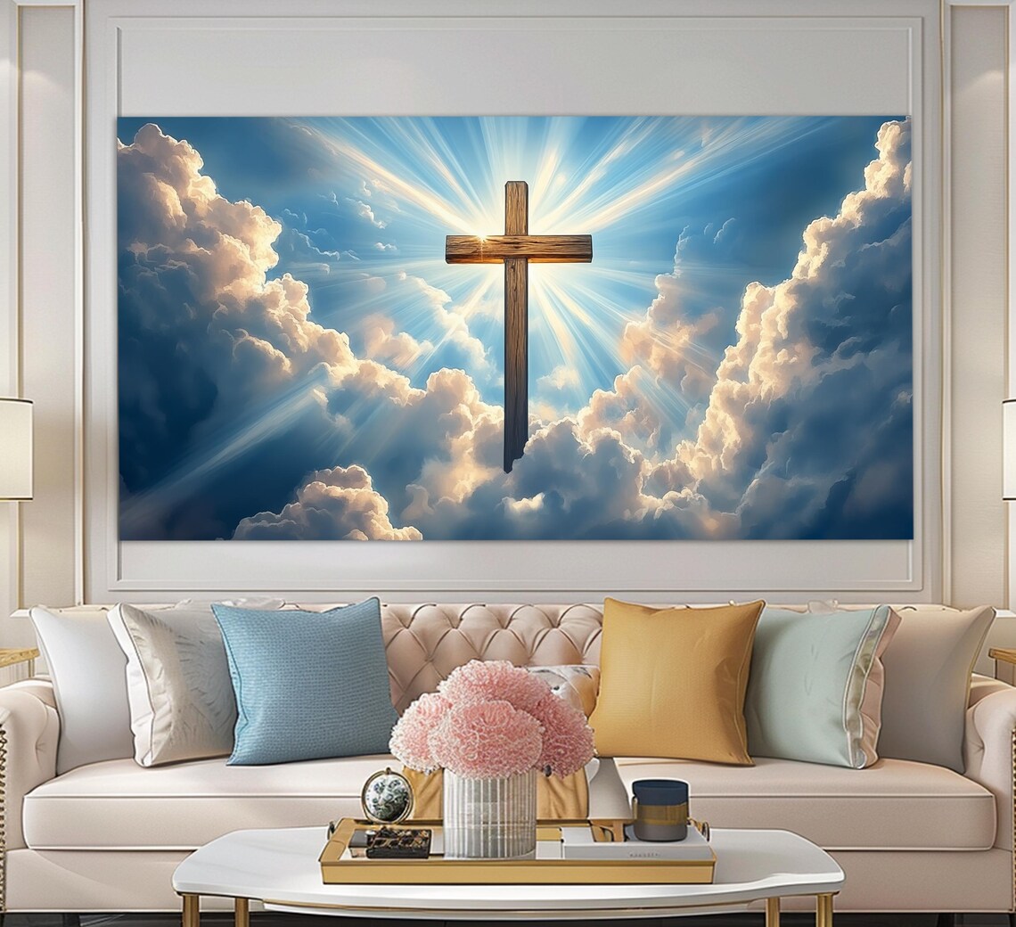 Holy Bible Cross in the Sky Religious Wall Art Print - Image 2