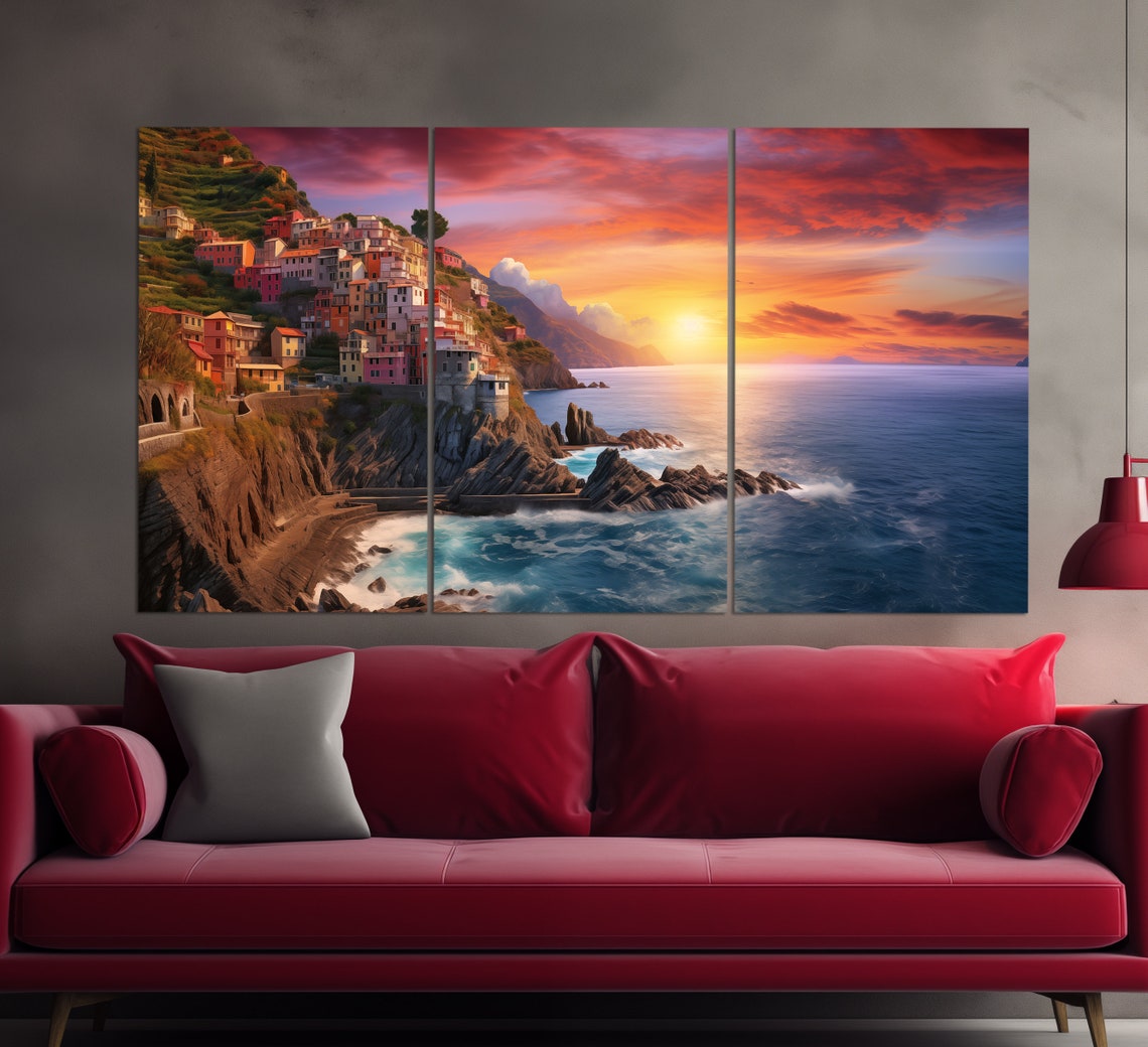 Amalfi Coast Cliffside Village Sea Sunset Italy Vintage Poster - Image 2