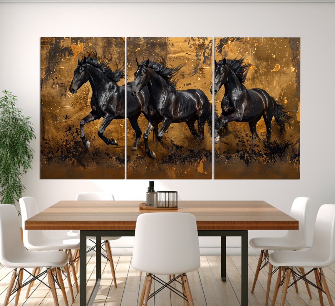 Galloping Horses Herd Dusty Vintage Oil Painting Equestrian Art Poster - Image 3