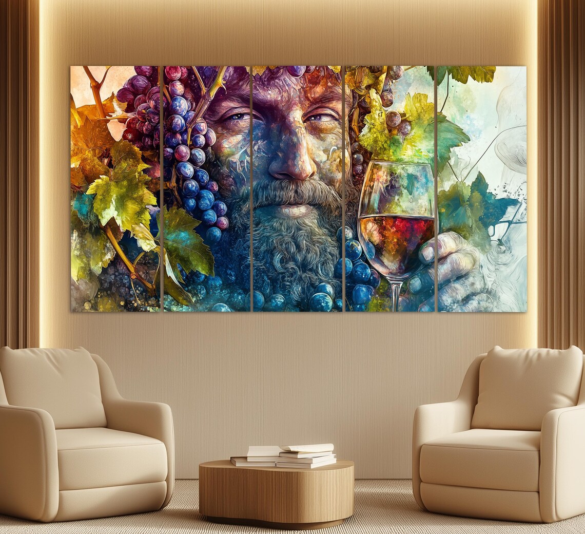 Dionysus God Of Wine Face Of Grapes Watercolor Mythology Art Poster - Image 2