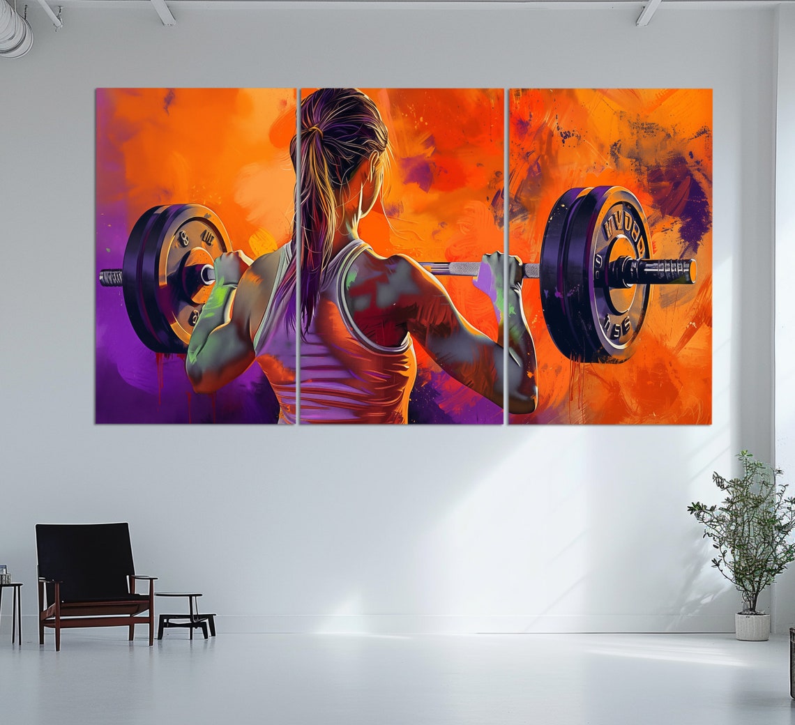 Woman Workout Wall Art Gym Wall Decor Abstract Weightlifting Print In An Oil Painting Style Fitness Wall Art Fitness Painting - Image 6