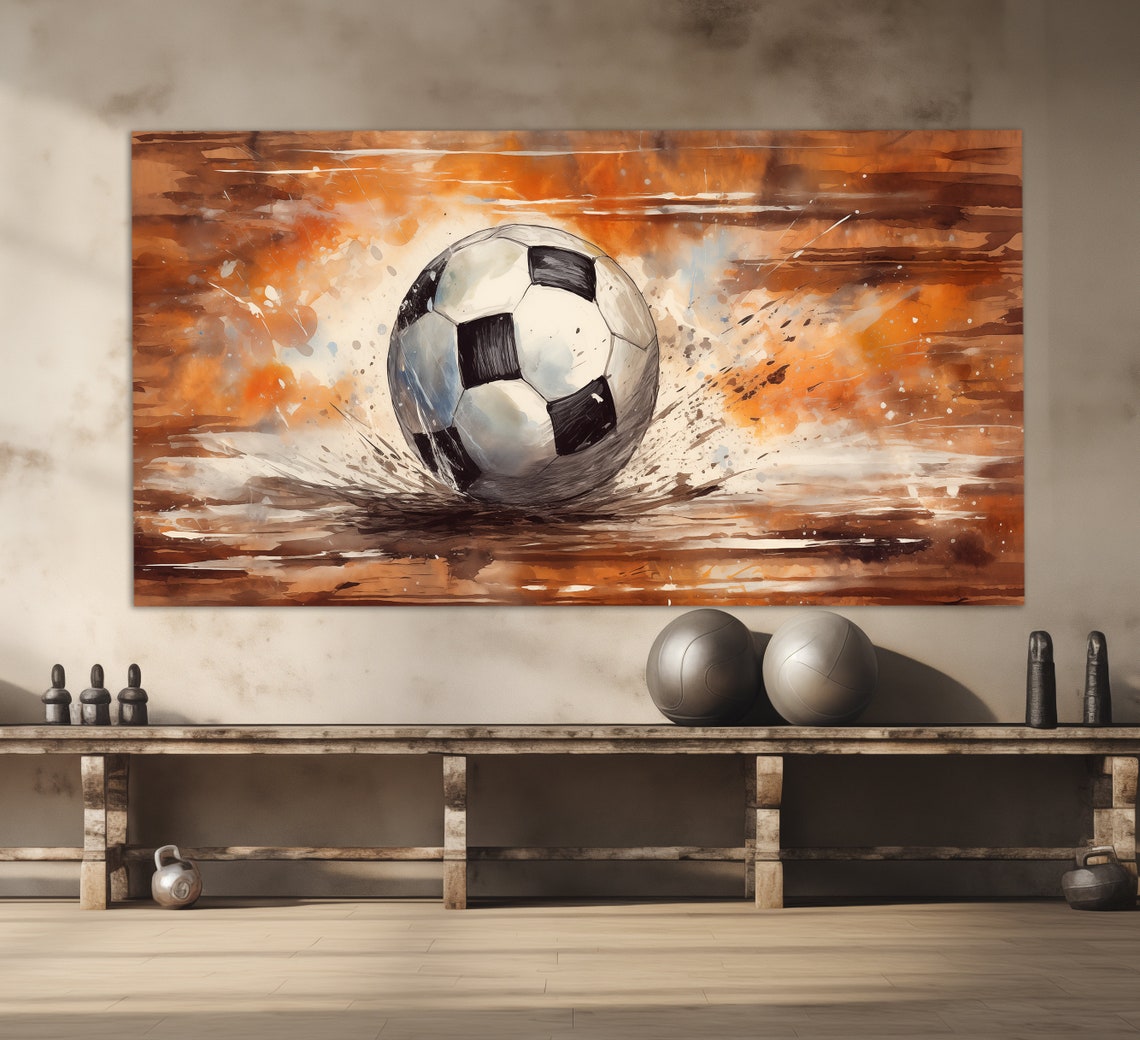Abstract Soccer Ball Print In A Vintage Oil Painting Style Soccer Wall Art Soccer Painting Soccer Poster Man Cave Wall Decor