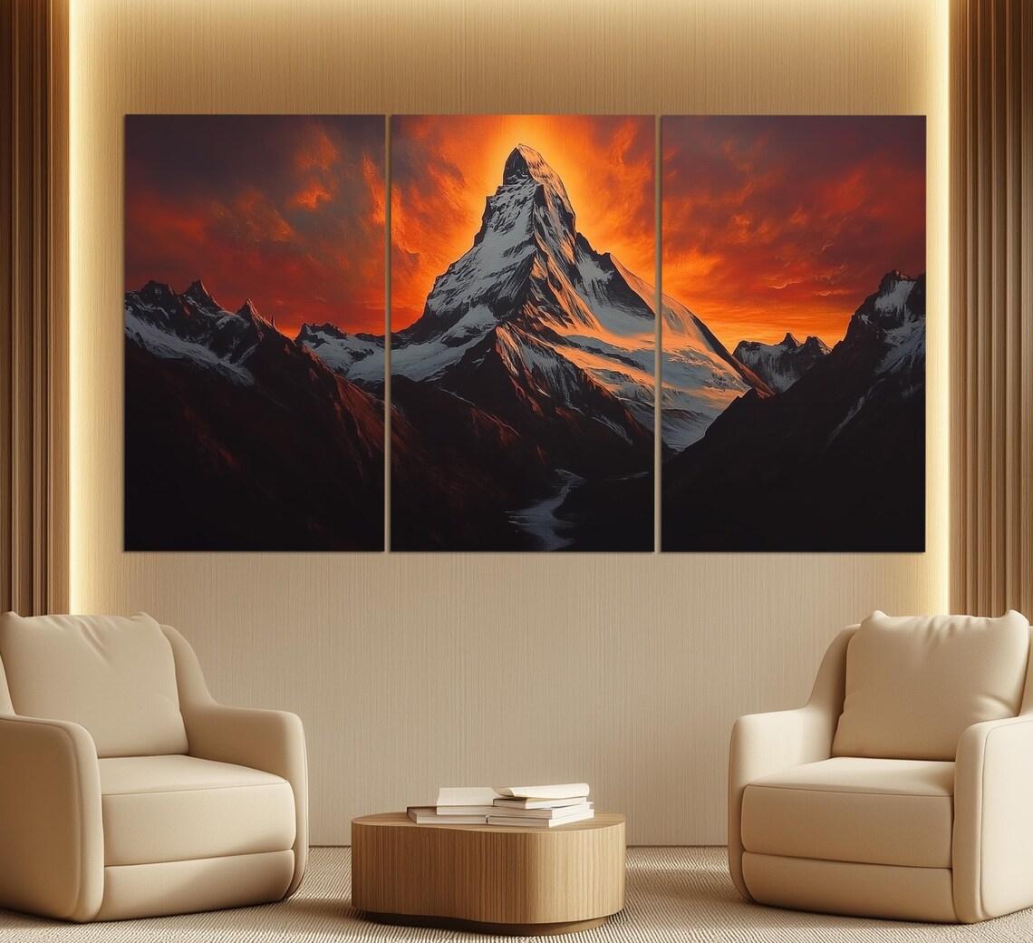 Matterhorn Mountain At Fiery Orange Sunset Swiss Alps Snow Peak Poster - Image 3