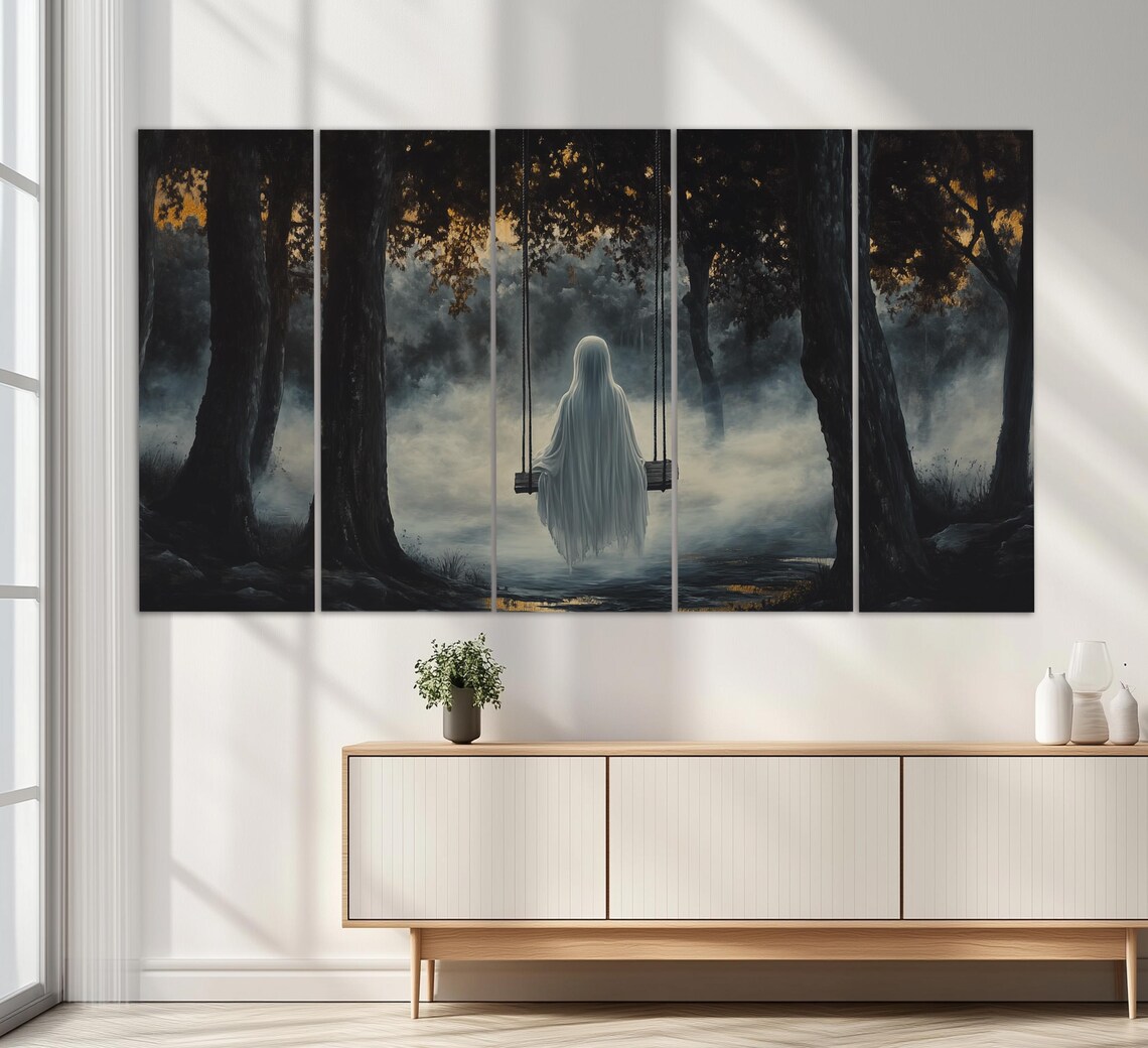 Ghost On Swing Dark Forest Misty Gothic Dark Academia Spooky Wall Art Poster - Image 5