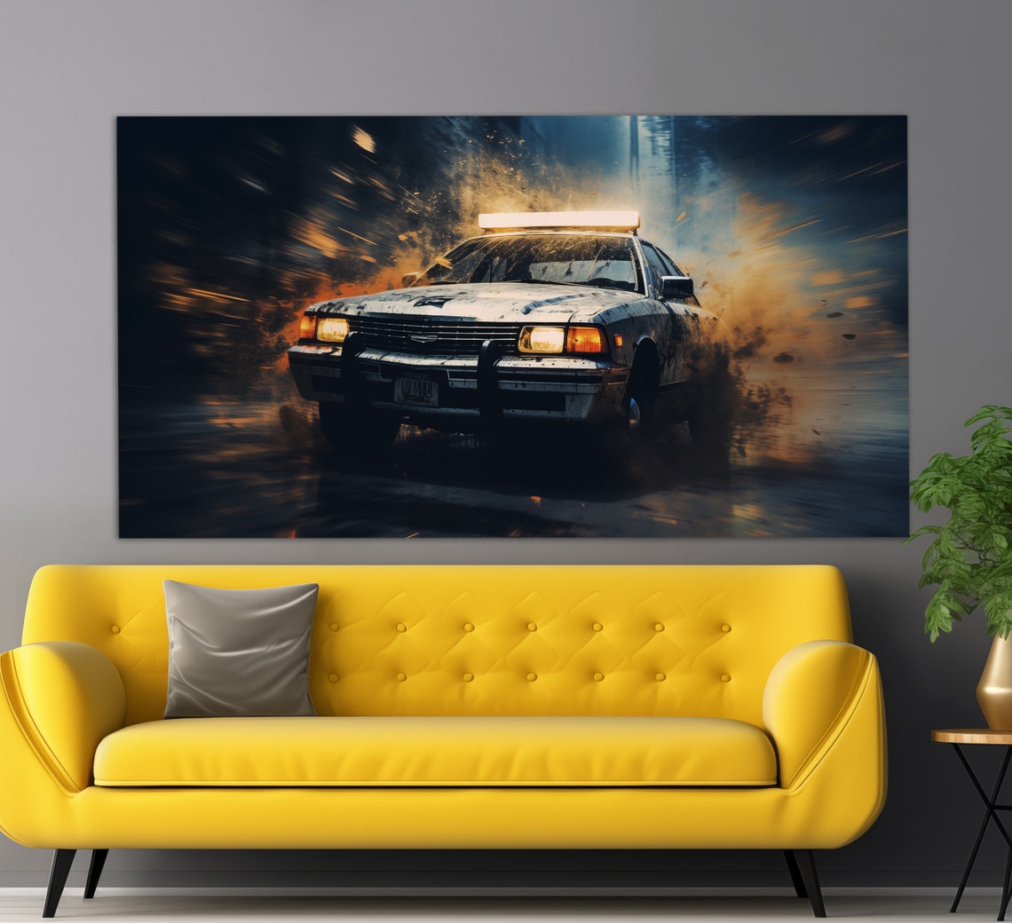 Vintage Police Car Print In An Oil Painting Style Police Wall Art Police Print Police Officer Gift Police Wall Decor