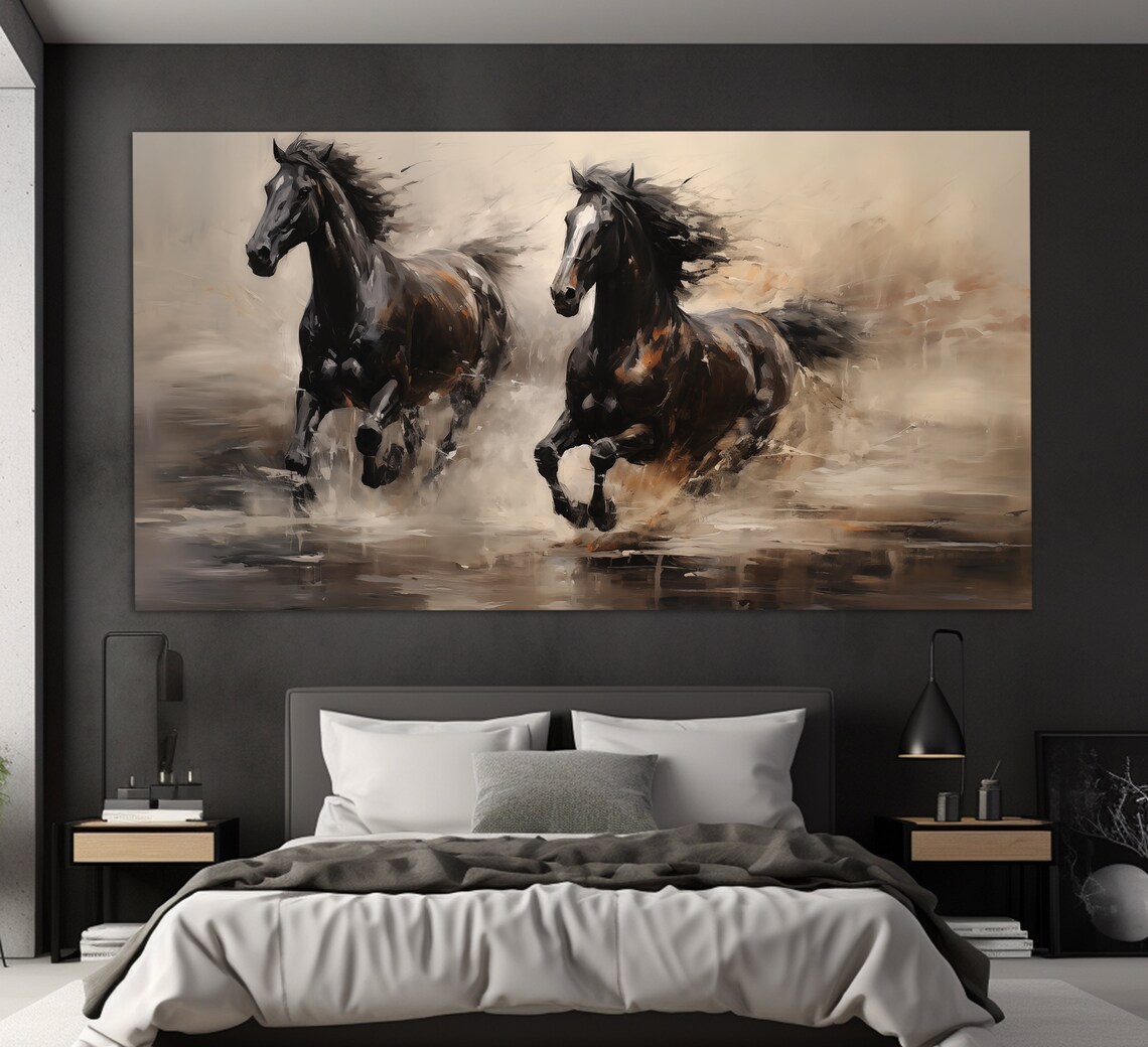 Friesian Horses, Vintage Oil Painting Style Art Print