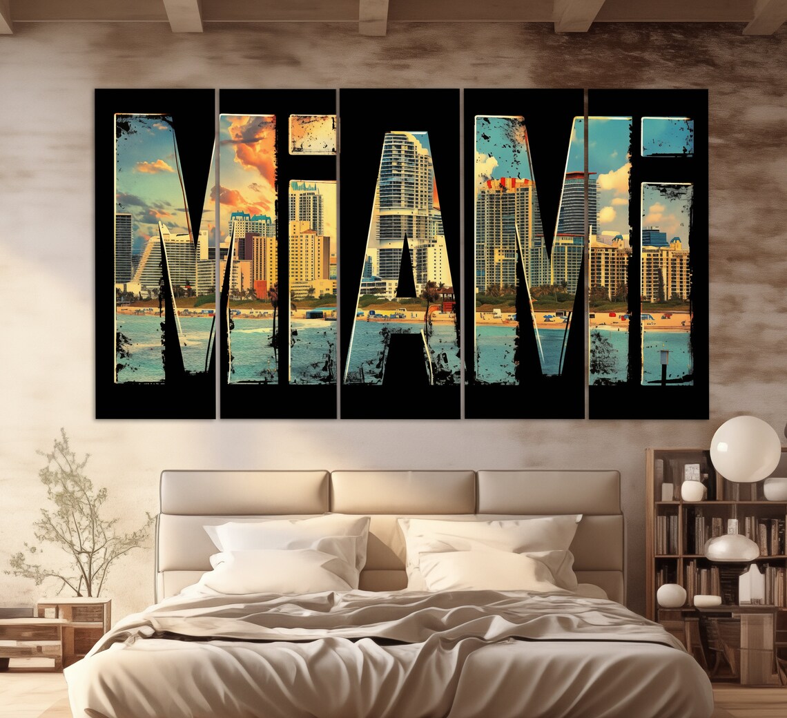 Miami Florida Beach Skyline Typography Bold City Name Art Poster - Image 2