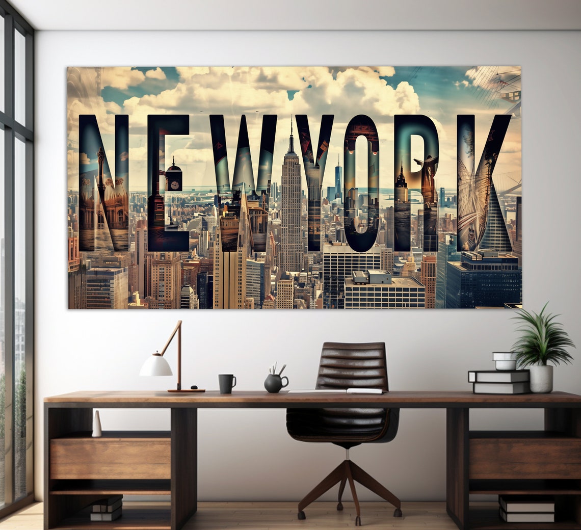 New York City Skyline Letters Manhattan Empire State Collage Poster
