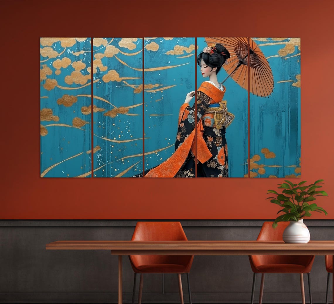 Abstract Japanese Woman Print In An Oil Painting Style Abstract Asian Woman Painting Asian Wall Art Ancient Japan Print - Image 6