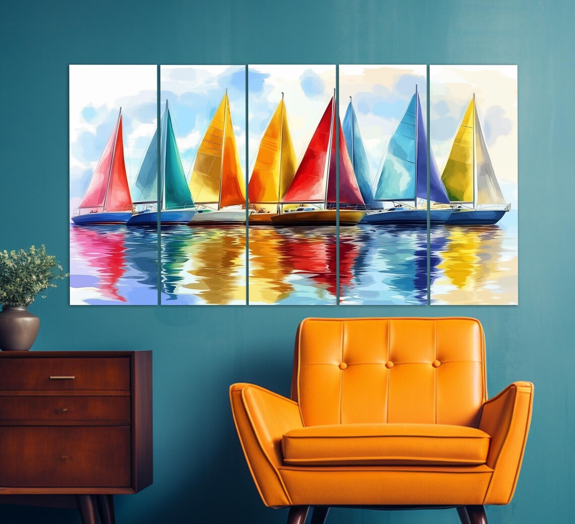 Colorful Sailboats with Bright Sails Watercolor Regatta Art Poster - Image 4