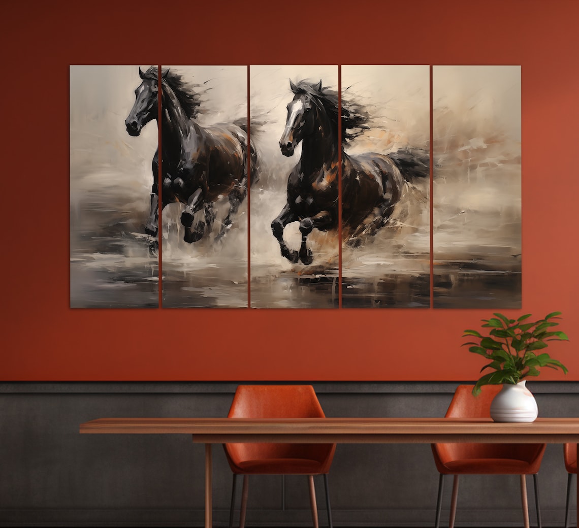 Friesian Horses, Vintage Oil Painting Style Art Print - Image 4
