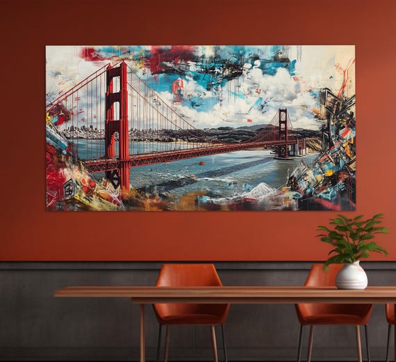 Abstract Golden Gate Bridge Print Golden Gate Painting San Francisco Wall Art San Francisco Bridge Painting Art