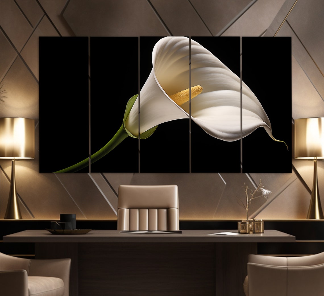 White Calla Lily Flower Black Background Elegant Botanical Poster
