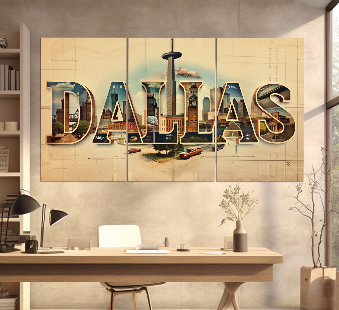 Dallas Texas Landmark Letters City Collage Vintage Style Travel Poster - Image 2