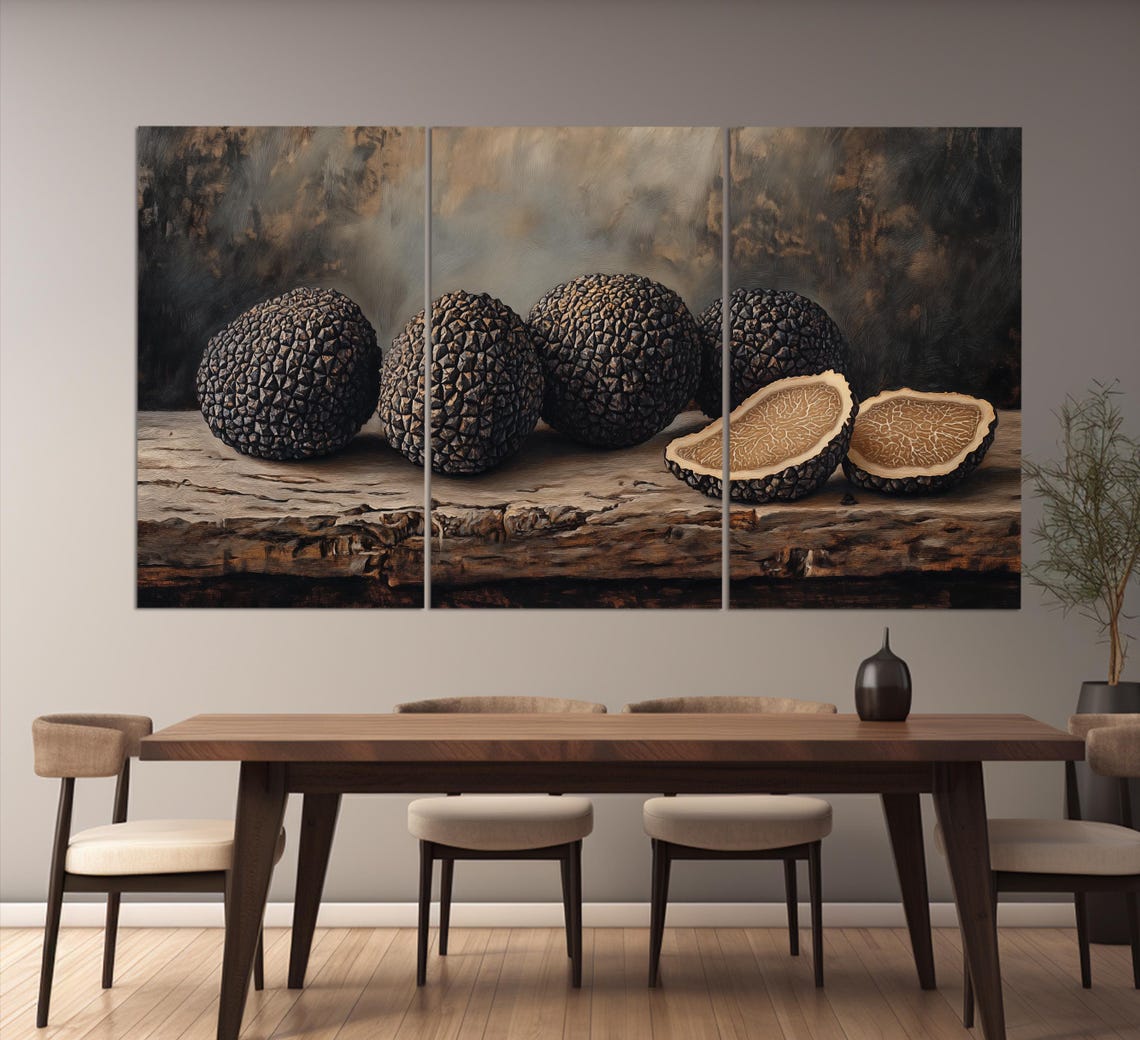 Black Truffles Whole And Sliced Rustic Wood Dark Moody Food Wall Art - Image 6