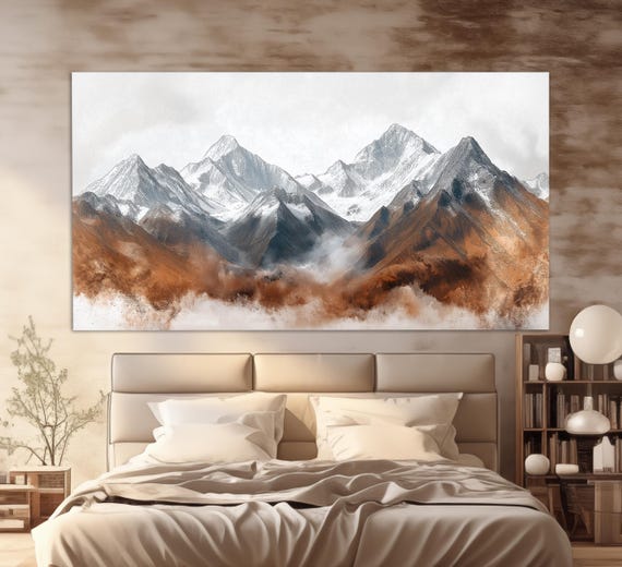 Majestic Mountains Soft Tones Print Neutral Tones Nature Wall Art Neutral Colors Bedroom Wall Decor Gentle Tones Print