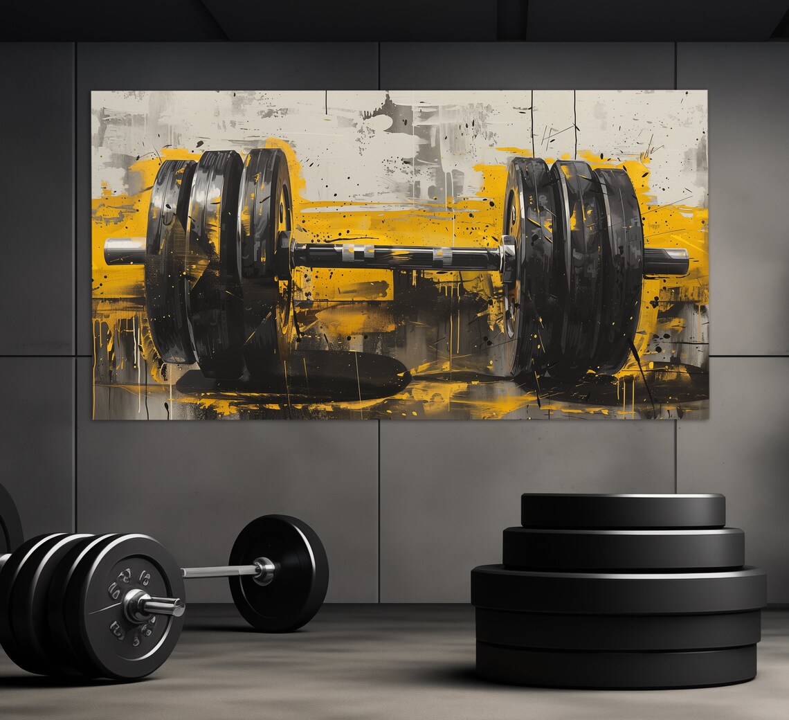 Loaded Barbell Black Gold Grunge Weightlifting Gym Fitness Poster