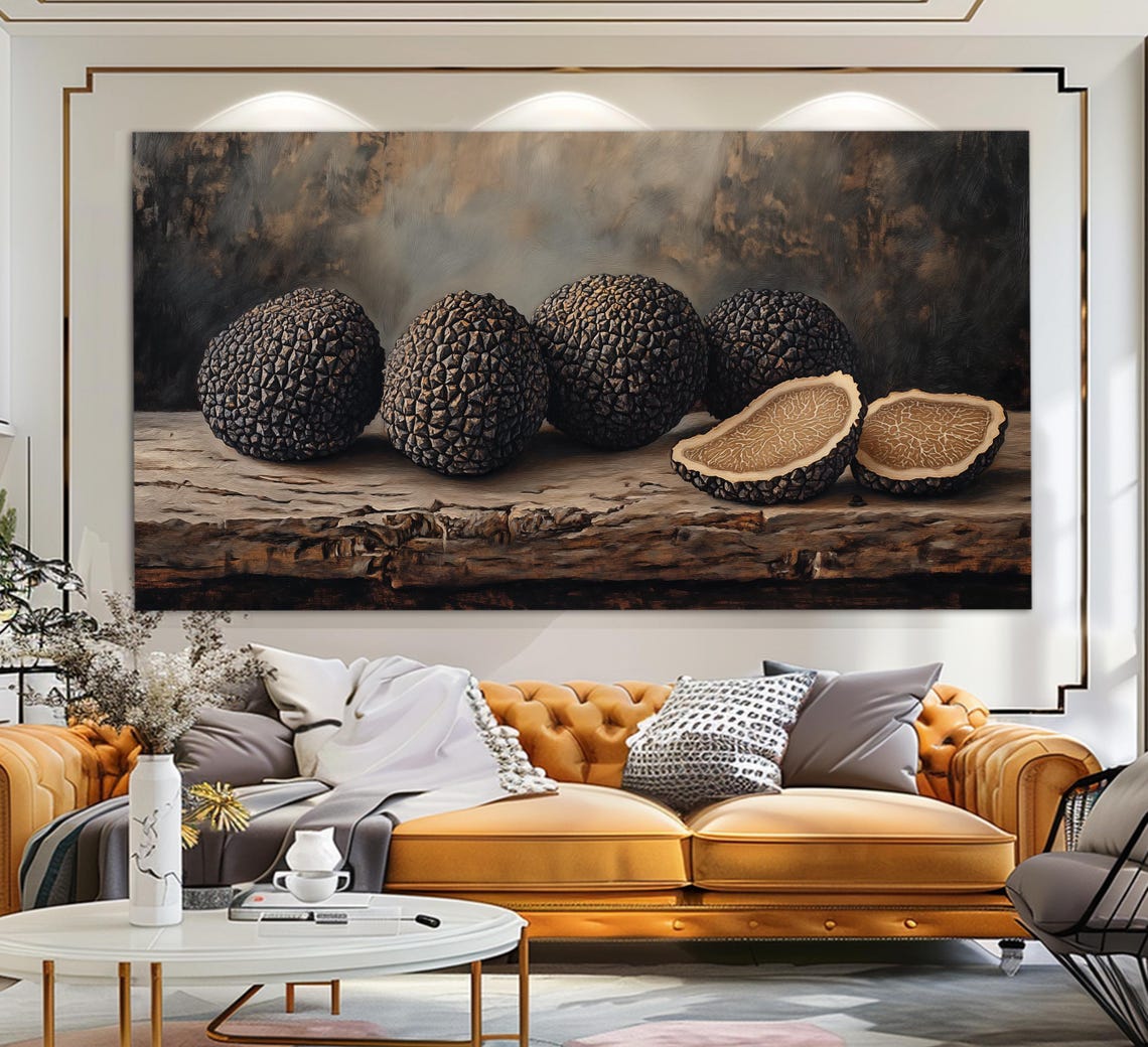 Black Truffles Whole And Sliced Rustic Wood Dark Moody Food Wall Art