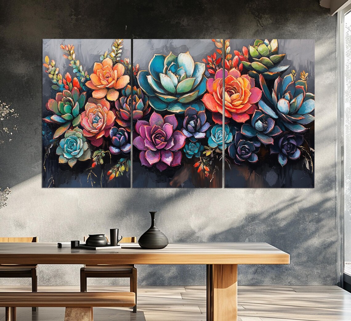 Colorful Succulent Bouquet Coral Teal Purple Botanical Painting Poster - Image 3