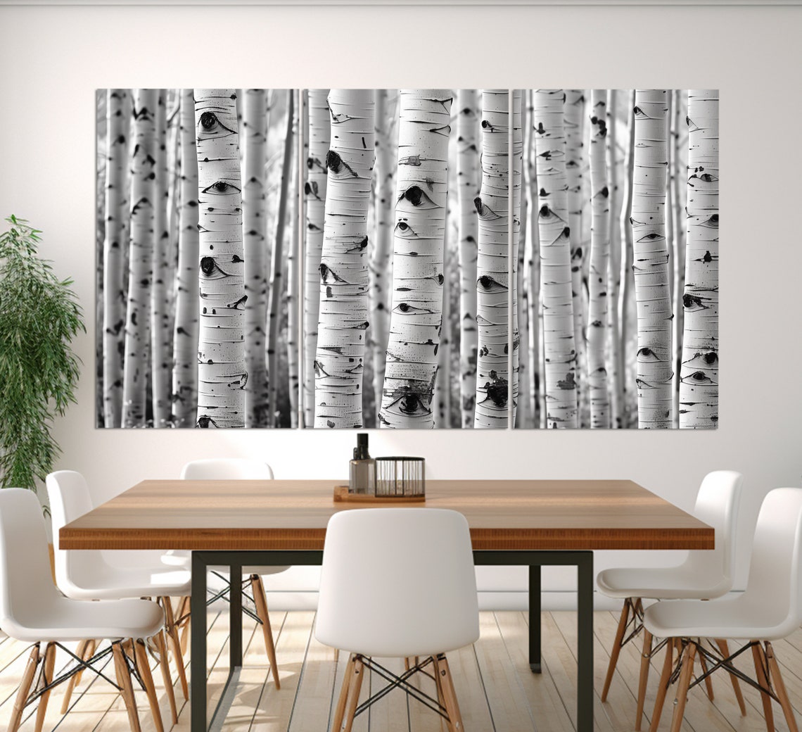 White Birch Aspen Trunks Forest Black White Abstract Nature Wall Art - Image 4