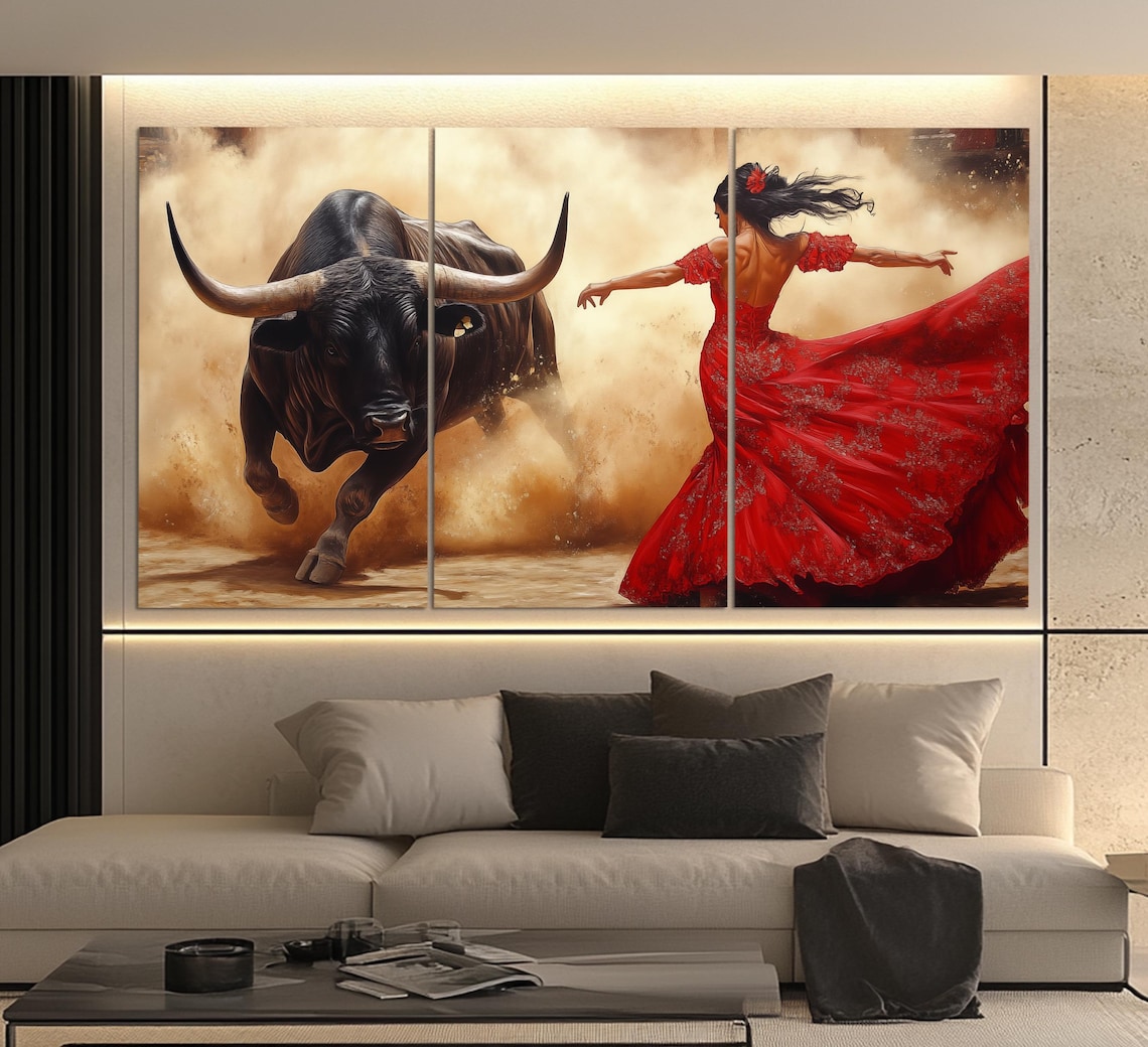 Flamenco and Bull Abstract Art Print, Spanish Corrida - Image 2